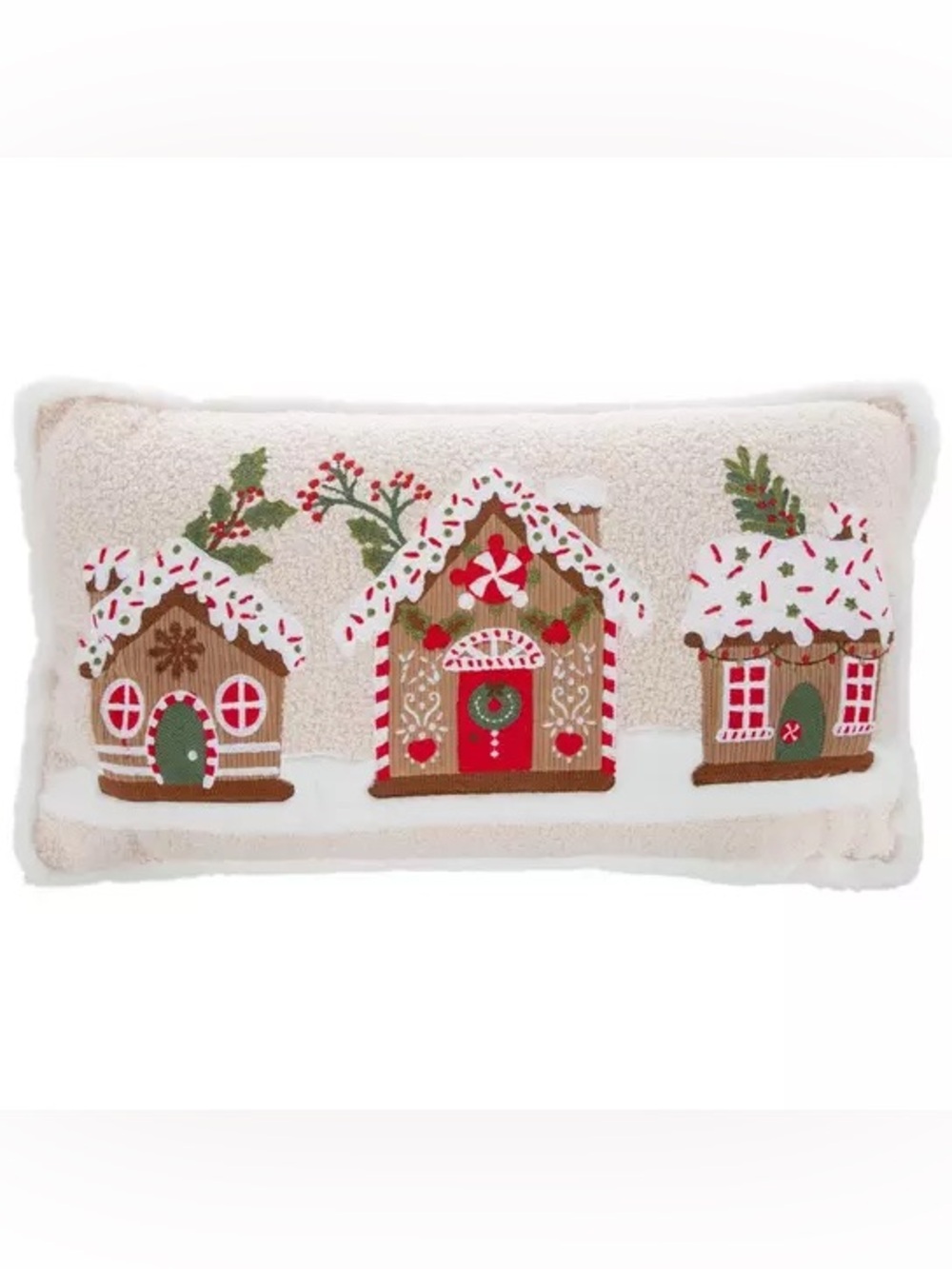Embroidered Gingerbread Houses Pillow
